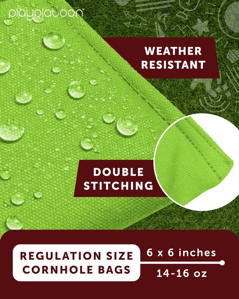 Play Platoon Weather Resistant Cornhole Bags - Set of 8 Regulation Corn Hole - Navy Blue & Lime Green - Durable Duck Cloth Corn Hole for Tossing Game, Includes Tote Bag