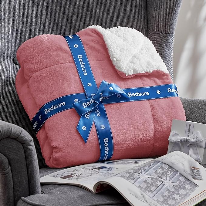Bedsure GentleSoft Sherpa Fleece Throw Blanket Twin Size for Couch - Thick and Warm Throw for Women, Soft Fuzzy Plush Twin Blanket for Winter, Dusty Rose, 60x80 Inches