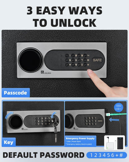 DAYI Safe Box, 3.0 Cubic Feet Home Safes with Fireproof Waterproof Bag, Security Safe for Money Cash Documents, Digital Keypad, Dual Alarm System, Removable Shelf - D-60