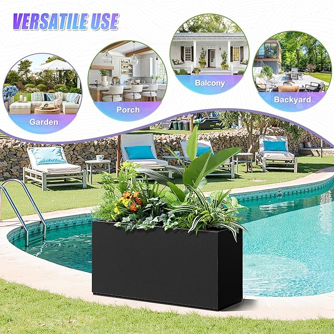Tall Metal Planter, 10" W×16.3" H Large Rectangular Planter Box for Outdoor or Indoor, All-Weather Durable Plant Box with Drainage Holes & Removable Shelf for Patio, Porch, Garden, Trees, Flowers