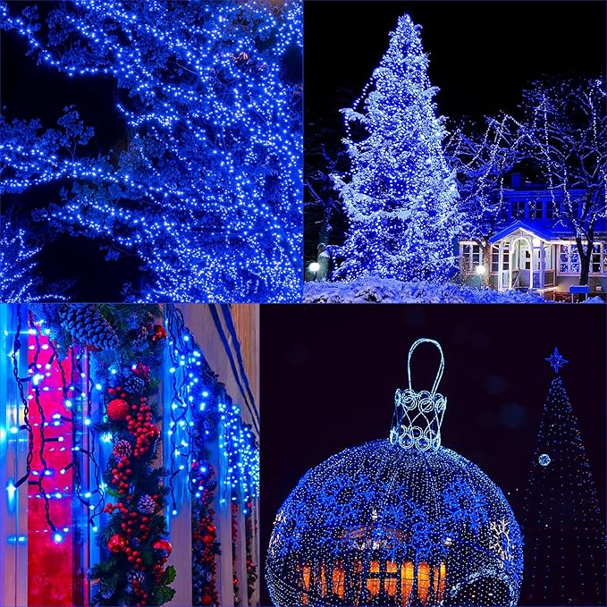 132Ft 1280 LED Christmas Icicle Lights Extra Long 8 Modes Waterproof Icicle String Lights with 240 Drops, Fairy Hanging Lights Decor with Remote for Xmas Wedding Indoor Outdoor(Blue)