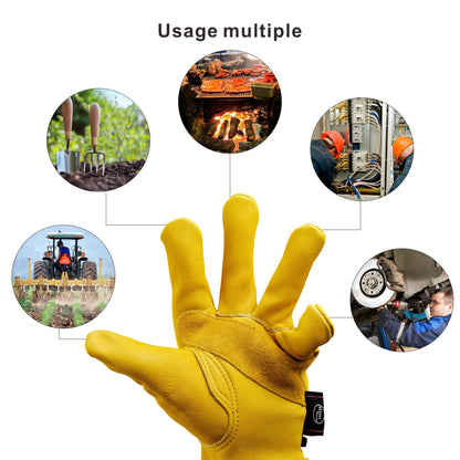 KIM YUAN Leather Work Gloves Grain Cowhide, with Ball and Tape Wrist Closure.For Yard Work, Gardening, Farm, Warehouse, Construction, Motorcycle, Men & Women Medium 1 Pair