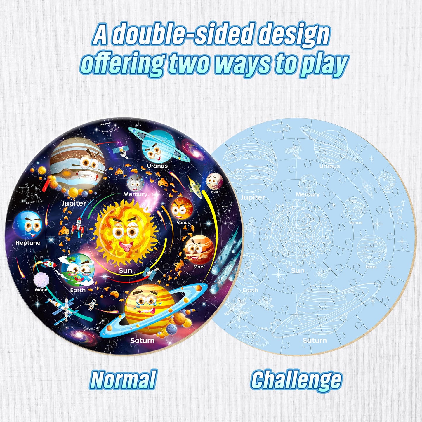 SYNARRY Giant Solar System Floor Jigsaw Puzzle for Kids 3 4 5 6 7 8 Year Olds, 70 Piece Big Round Space Planets Astronaut Jigsaw, Space Toys Gifts for Toddlers Children Boys Girls