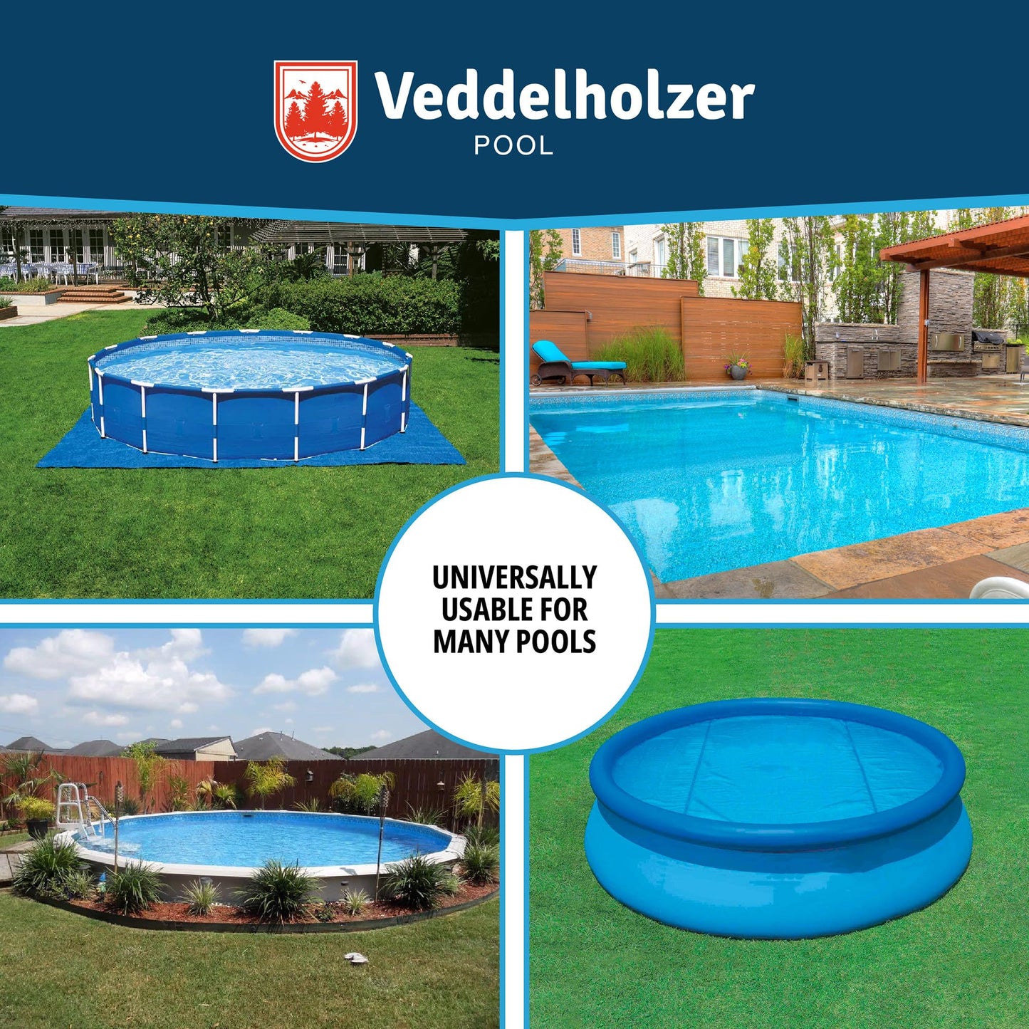 Veddelholzer XXL 120 x 120 cm Round Air Cushion Including 4 m Rope Pool Cushion for Pool Cover Perfect Accessory Winter Medium for Pool Canopy, Cover in Winter and Bad Weather