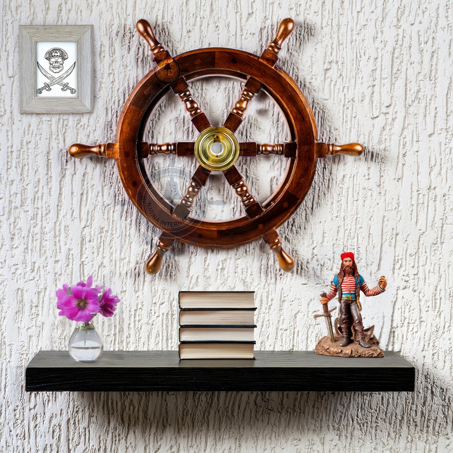 Nagina International Premium Nautical Handcrafted Wooden Ship Wheel | Pirate's Wall Home Decor & Gifts (16 Inches, Dark Rosewood)