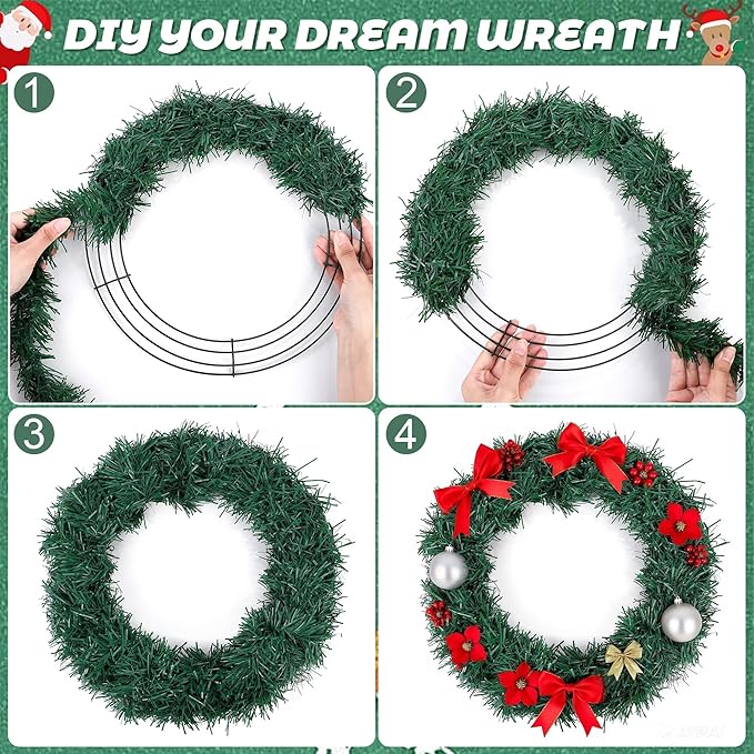 Fovths 24 Pack Christmas Wire Wreath Ring 12 Inches Metal Wire Wreath Frame with Floral Wires Green DIY Floral Crafts for Xmas Halloween New Year Holiday Valentines Day Decor