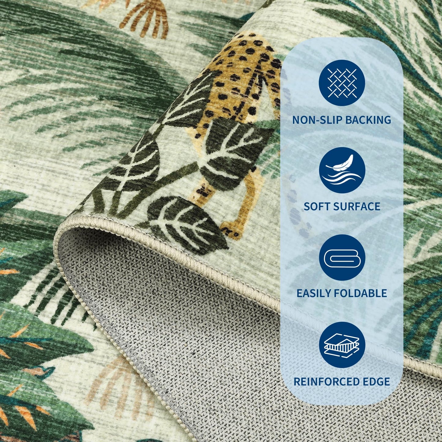 GarveeHome Round Area Rugs 6ft for Bedroom, Green Jungle Washable Circle Rug Soft Non Slip Forest Animal Print Floor Mat Tiger Carpet Indoor Thin Rug for Living Room Dining Room Playroom Nursery