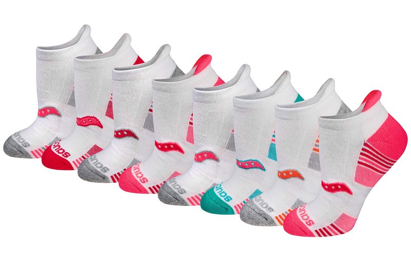 Saucony Women's RunDry Performance 8, 16 Pairs Heel Tab Athletic Socks, S-L, White Assorted (8 Pairs), Medium