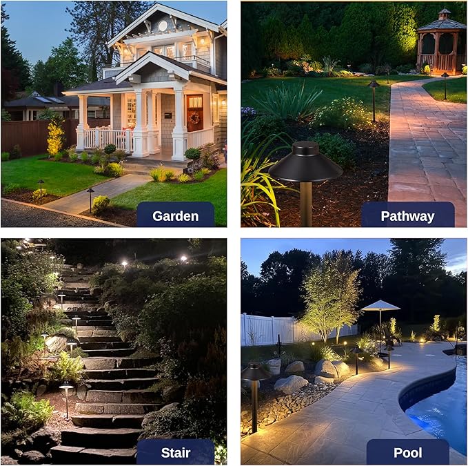 Gardenreet Low Voltage Landscape Lighting Brass, 12v Pathway Lights Waterproof, Hard Wired Path Light Outdoor, Black for Exterior Area Patio House with 3W 270LM 4000K Neutral White G4 Bulb (12 Pack)