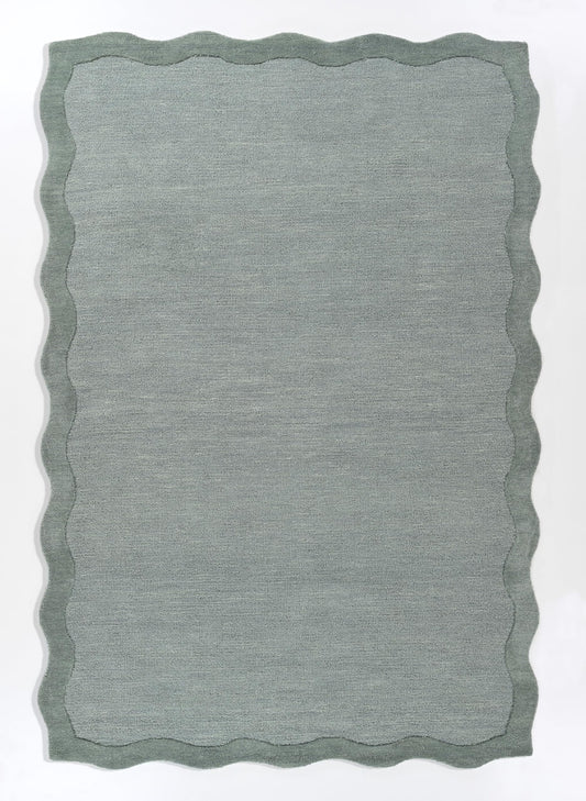Restoration and Renovation Scalloped Hand-Tufted Wool Area Rug – Thick, Soft, Plain Textured Carpet for Living Room, Bedroom, – Wavy Edge Accent Rugs with Cotton Backing (Sage Green, 3' x 5')