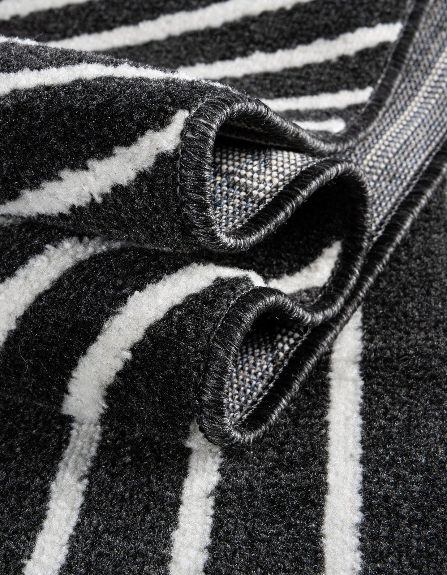 Rugs.com - Oslo Rug – 8 Ft Square Black Easy-Clean Area Rug – Bold Geometric Stripes, Perfect for Living Rooms, Bedrooms, and Home Offices