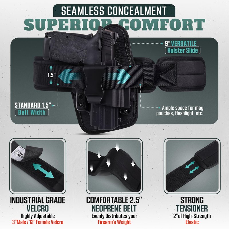 Tactical Schnauzer Concealed Carry Gun Belt | Use Your Own IWB Holster for Secure Retention and Safe Trigger Guard Protection - Concealed Carry for Men & Women
