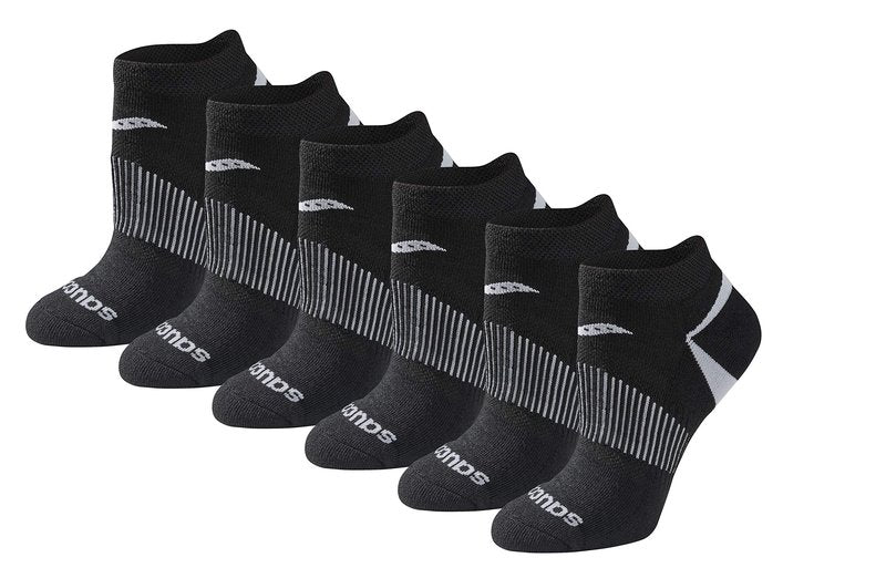 Saucony Women's RunDry Performance Selective Cushion Socks, Available in S-L (6, 12 Pairs), Black Basic (6 Pairs), Medium
