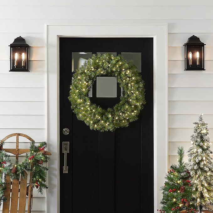 National Tree Company Pre-Lit Artificial Christmas Wreath, Green, Norwood Fir, White Lights, Christmas Collection, 30 Inches
