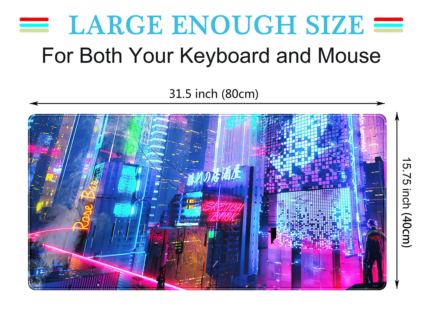 Japanese Street Desk Mat Futuristic Neon City Print Mouse Pad, Exclusive Desk Mats, XXL Large Gaming Mousepad 31.5"x15.75", Office Decor for Women Girls Keyboard Mat Laptop Computer Mat