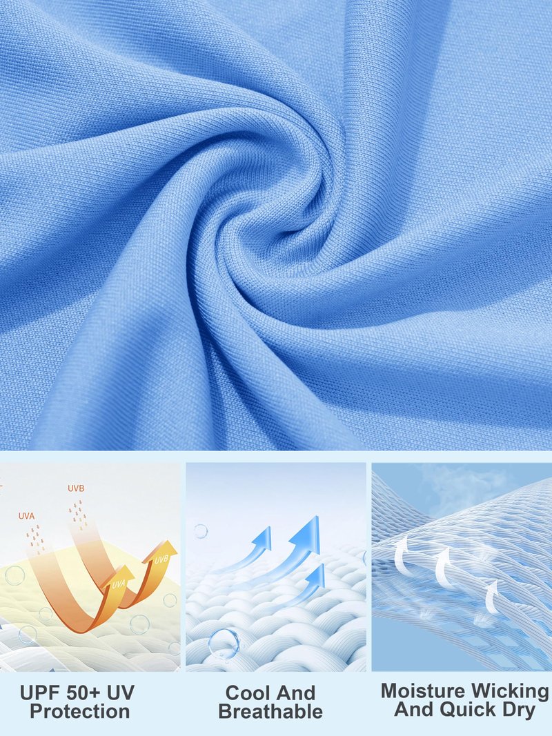 MAGCOMSEN Athletic Shirts Women Fitted Sun Protection Shirts UPF 50+ Workout Shirts for Women Summer T Shirts Hiking Shirts Running Shirts Women Lightblue
