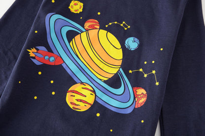 SOIBEEN Pyjamas for Boys Space Planet Nightwear Cotton Clothes Kids Sleepwear Long Sleeve PJs Set 4 Piece Outfit Xmas Gift 6 Years