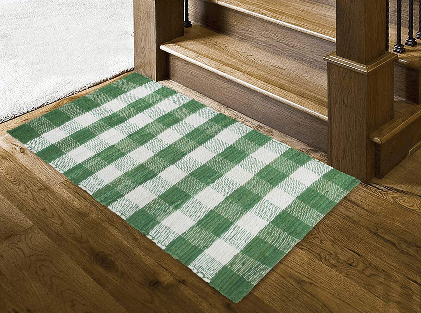 GLAMBURG Cotton Buffalo Check Plaid Rugs Washable, Handwoven Checkered Rug Welcome Door Mat 22x34 Rug for Kitchen Bathroom Outdoor Porch Laundry Living Room, Farmhouse Reversible Rag Rug Green White