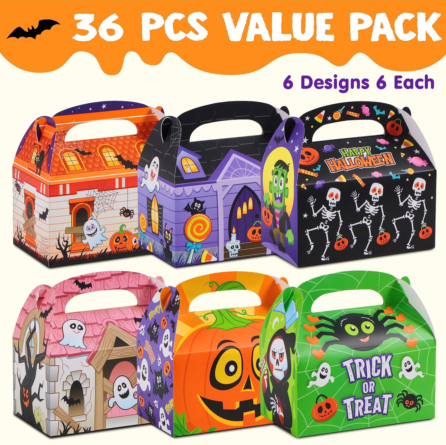 JOYIN 36 PCS Halloween Treat Boxes Candy Boxes Trick or Treat Cardboard Cookies Goodie Bags for Kids Halloween Party Favor Supplies, Classroom Exchange Goody Bags, Holiday Pastries, Cupcakes