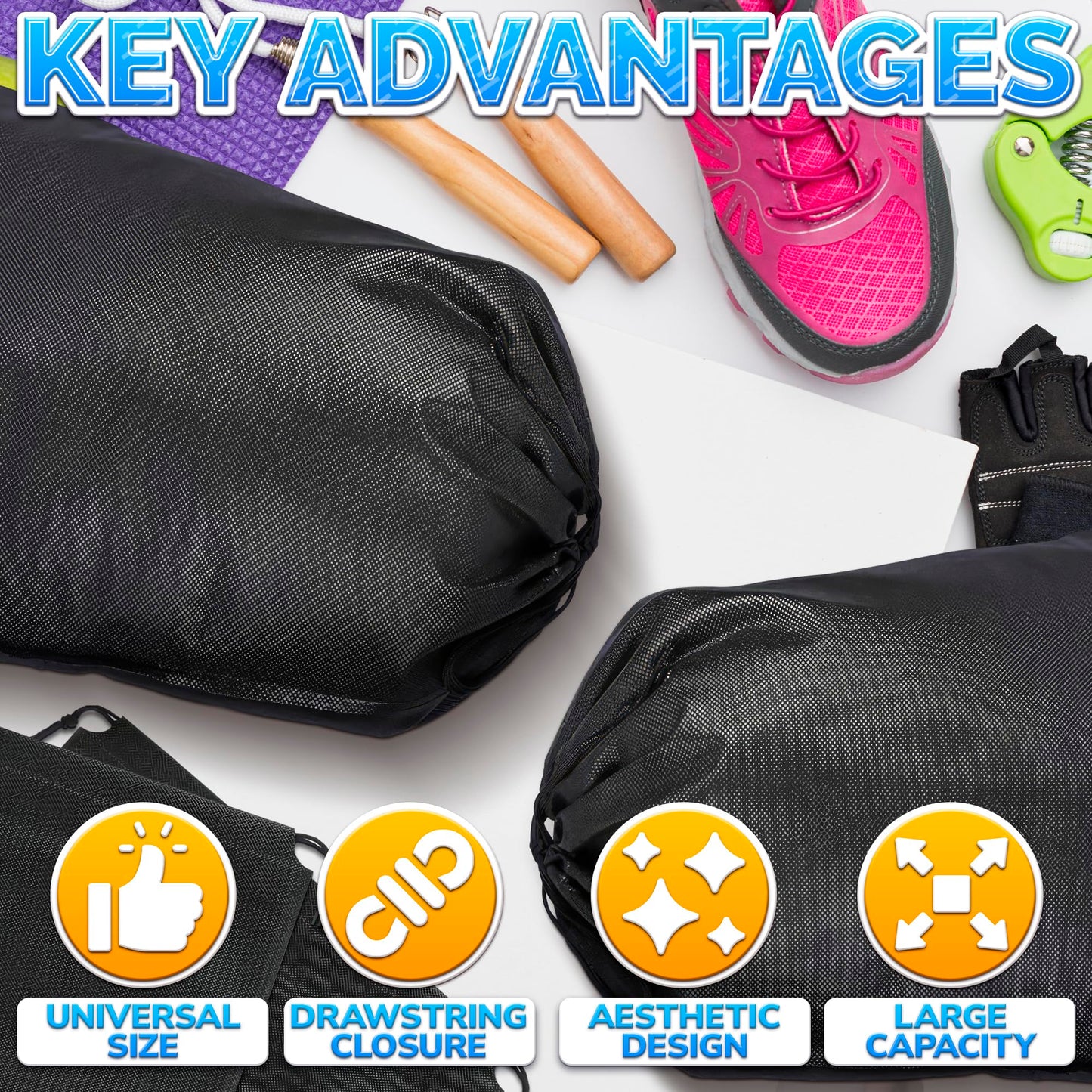 10 Pack Travel Shoe Bag Set – 11.8" x 15.75" Waterproof Drawstring Black Shoe Bags for Travel, Clothes, or Wet Gear – Lightweight Storage Organizer and Packing Essential for Women & Men