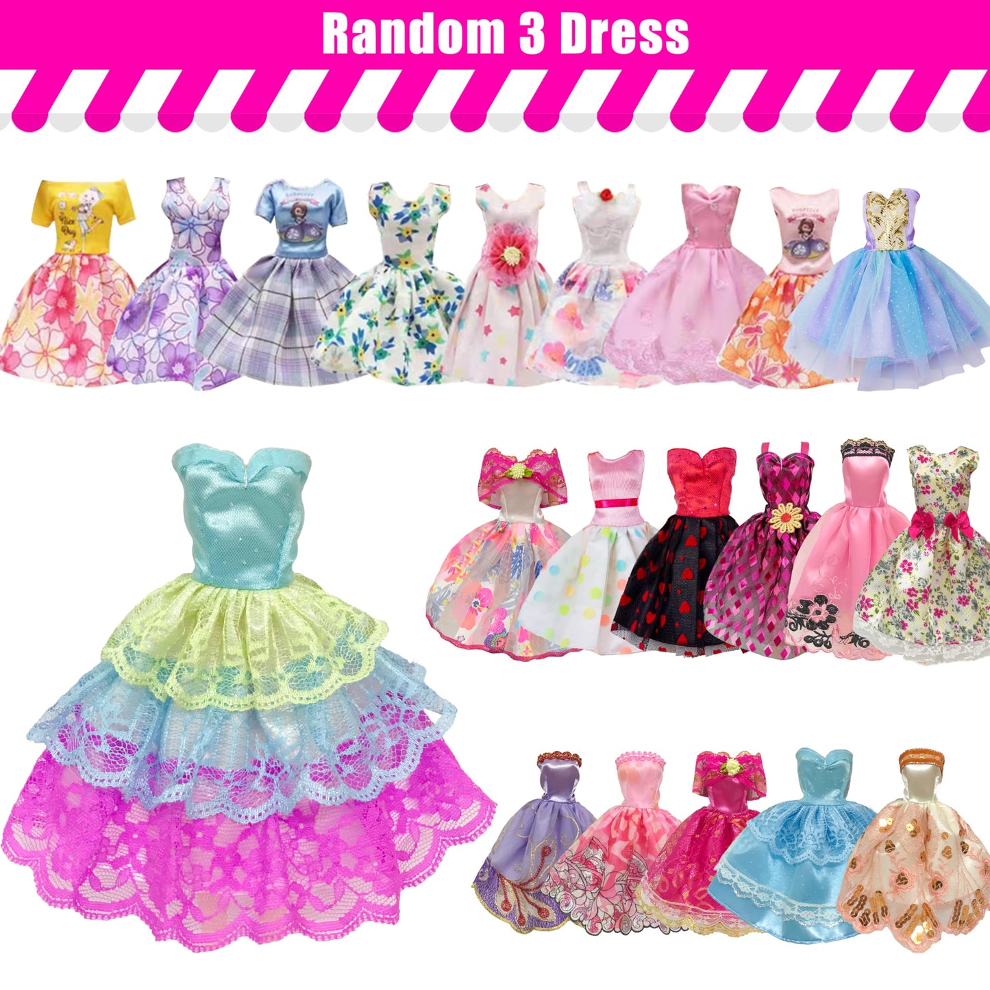 30 Pieces Doll Clothes and Accessories for 11.5 Inch Girl Dolls Including Random 5 Tops, 5 Pants, Random 3 Dresses, Random 3 Fashionable Dresses, Random 2 Swimwear, 6 Pairs of Shoes, 1 Bag, 5 Hangers