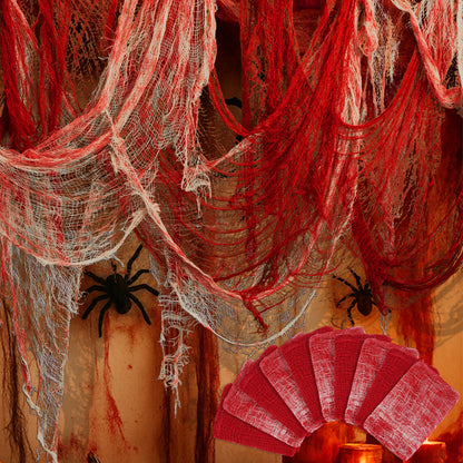 Watayo 10 Pcs Red Bloody Halloween Creepy Cloth, 71" x 30" Haunted House Scary Gauze Decoration, Spooky Fabric Cloth Hanging Halloween Decor for Evil Circus Yard Doorway Horror Themed Party Supplies