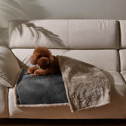 Pawsee Waterproof Dog Blanket Washable, Sherpa Fleece Pet Blanket for Puppies Cats Dogs, Reversible Waterproof Protector Cover for Dog Sofa Bed, 125 x 75 cm, Gray/Tuape