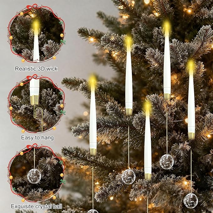 12 Pack Christmas Tree Candles，LED Flickering Flameless Candle Lights，Remote with Timer，Battery Operated Flameless Taper Window Candle for Christmas Tree Decoration&Wedding Party Décor