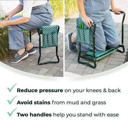 Abco Tech Garden Stool & Kneeler - Kneeler & Stool for Gardening, Foldable Garden Seat for Storage, Garden Kneelers for Seniors, Great Gardening Gifts for Women, Bench Comes with Tool Pouch & Gloves