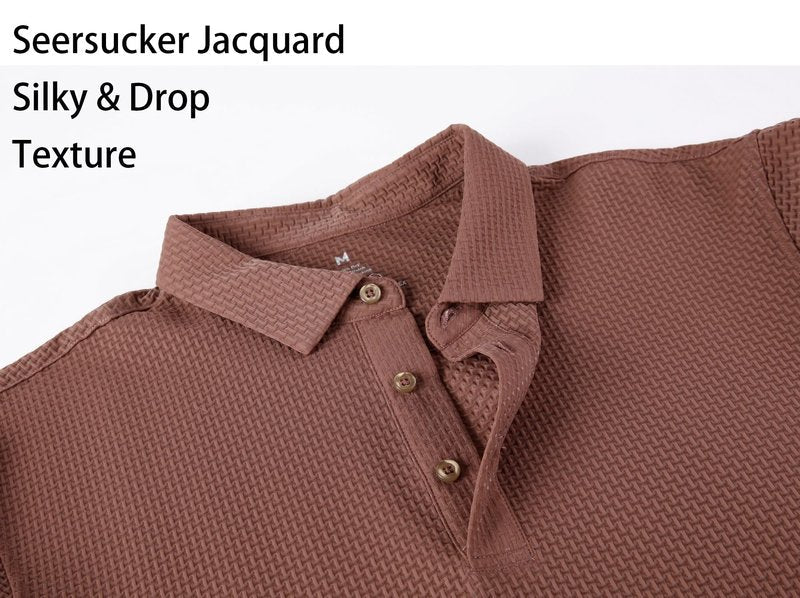 Alex Vando Mens Bubble Jacquard Polo Shirt Super Stretch Short Sleeve Polo Shirts for Men,Coffee,L