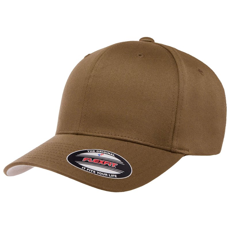 Flexfit Men's Wooly Combed Twill Fitted Baseball Cap, Coyote Brown, Small-Medium