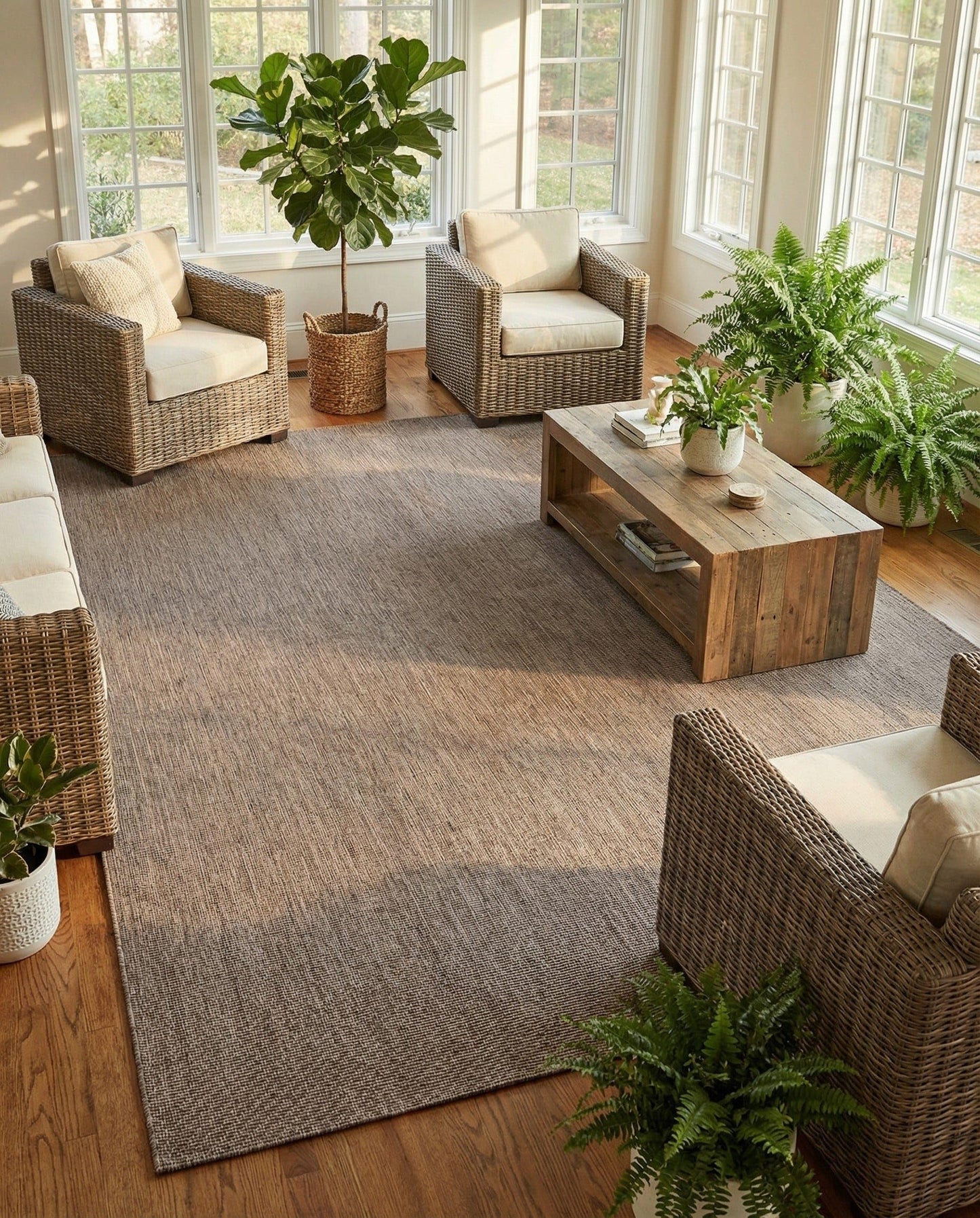 Rugs.com - Outdoor Solid Rug – 10' x 14' 1 Light Brown Indoor/Outdoor Rug – Durable for Patios, Decks, and Porches