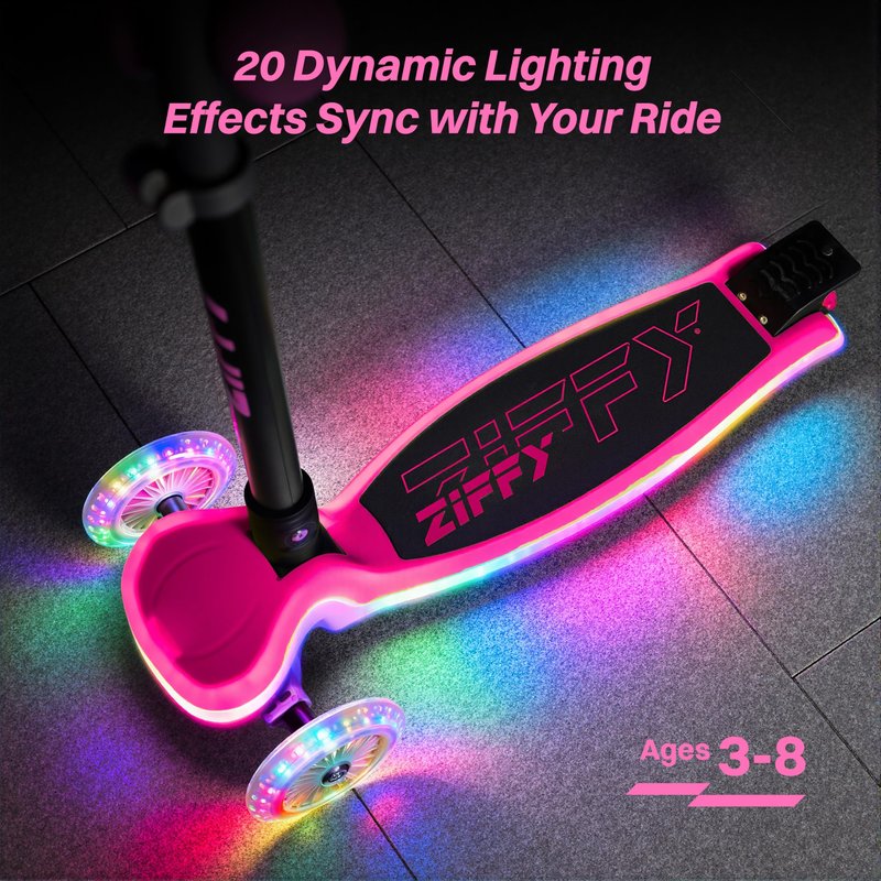 JOVA ZIFFY Kids Scooter for Boys & Girls LED Light-Up Wheels, 4 Adjustable Height Handlebars, and Lean-to-Steer Design with Anti-Slip Wide Surface for Stability - Up to 110LBS(Red)
