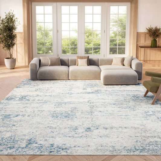 SAFAVIEH Amelia Collection Area Rug - 6' x 9', Ivory & Blue, Modern Abstract Design, Non-Shedding & Easy Care, Ideal for High Traffic Areas in Living Room, Bedroom (ALA700A)