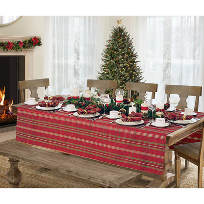 Elrene Home Fashions Shimmering Plaid Holiday Fabric Tablecloth, 60" x 120", Red