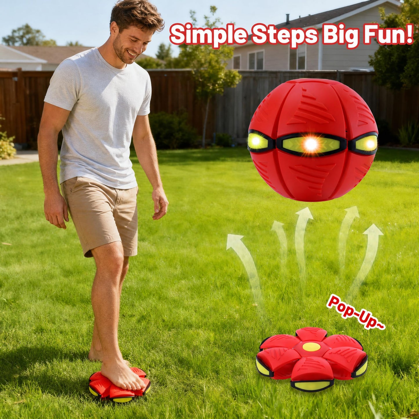 Comnonage Magic Metaball, Magic Bouncing Ball, 2PCS Magic Flying Saucer Interactive Pop-Up Transform Toy, Family Interaction Red and Blue Bouncy Ball, Delay Frisbee Flying Disc Toy with 6 Light