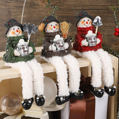 Lulu Home Christmas Snowman Decorations - 3 Pack Resin Snowman Shelf Sitters with Plush Dangling Legs for Winter Xmas Tabletop Mantel Fireplace Home Holiday Decor