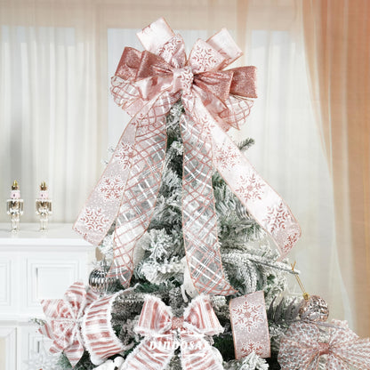 DINDOSAL Rose Gold Christmas Ribbon Wired 2.5" Pink Christmas Tree Ribbon Garland Rose Gold Glitter Wired Ribbon for Crafts, Wreaths, Topper Bows, Gift Wrapping, Home Decor (6 Rolls 36 Yards)