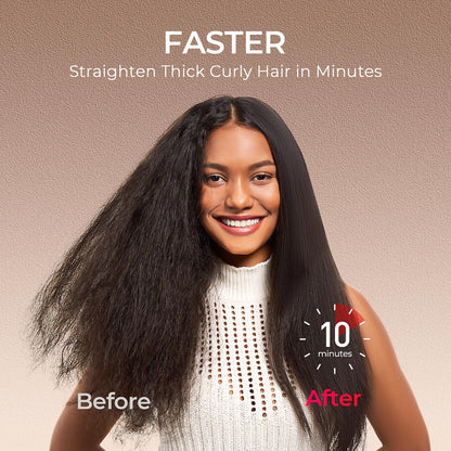 TYMO Hair Straightener Brush - Upgraded Ionic Plus Straightening Brush with Dense Bristles, 16 Temps, Dual Voltage | Ceramic Hot Comb for Women | Flat Iron for Thick Curly Hair, Black