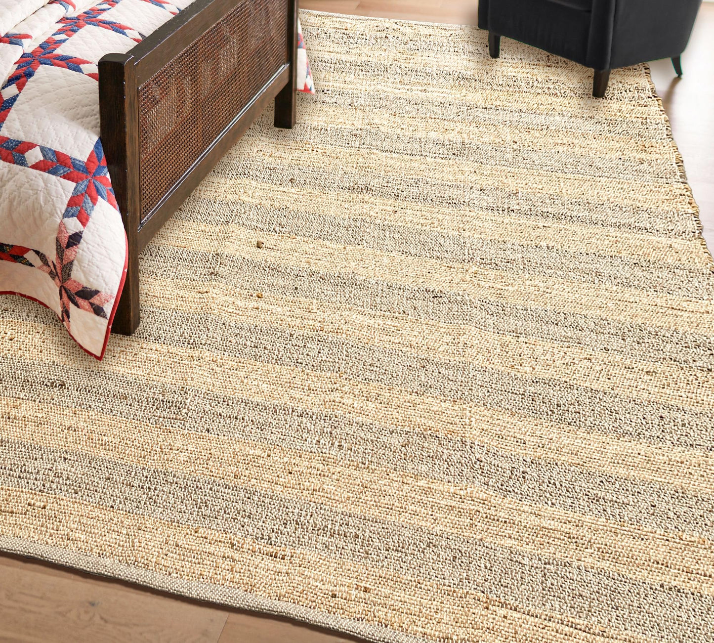 Chardin Home 5x7 Jute Cotton Hand Woven Area Rug, Natural Jute Braided Stripes Boho Farmhouse Rug,Rustic Vintage Reversible Natural Fiber Rug for Living Room, Bedroom, Dining Room, Office, or Entryway