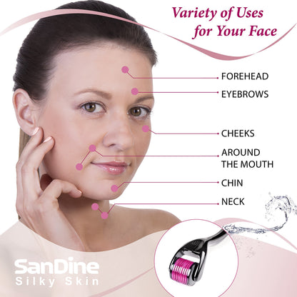 Microneedle Derma Roller - 540 Micro Needle Skin Care System - Ideal to Keep Your Skin Young and Radiant - Titanium for Silky Smooth and Beautiful Skin - Includes FREE E-Book -By Sandine (0.3mm)