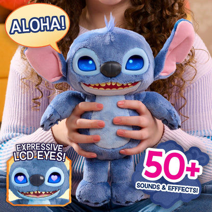 Just Play Disney Stitch Many Moods 34,3 cm Interactive Plush, 50+ Sounds & Phrases, LCD Eyes, inspired by Disney's new live-action Lilo & Stitch movie, Toy for Fans, Girls, Boys, Kids 3