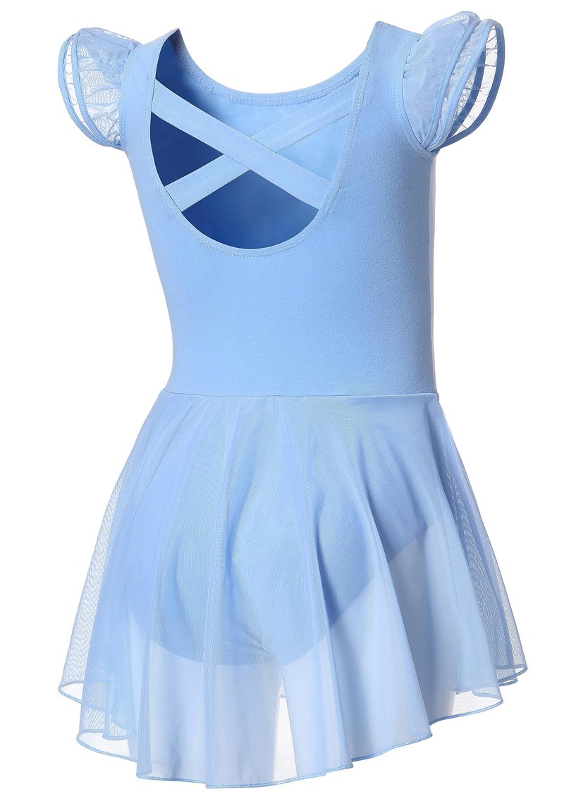 DIPUG Ballet Leotards for Girls Toddler Dance Leotard Flutter Sleeve and Criss-Cross Back Blue Size 4-6