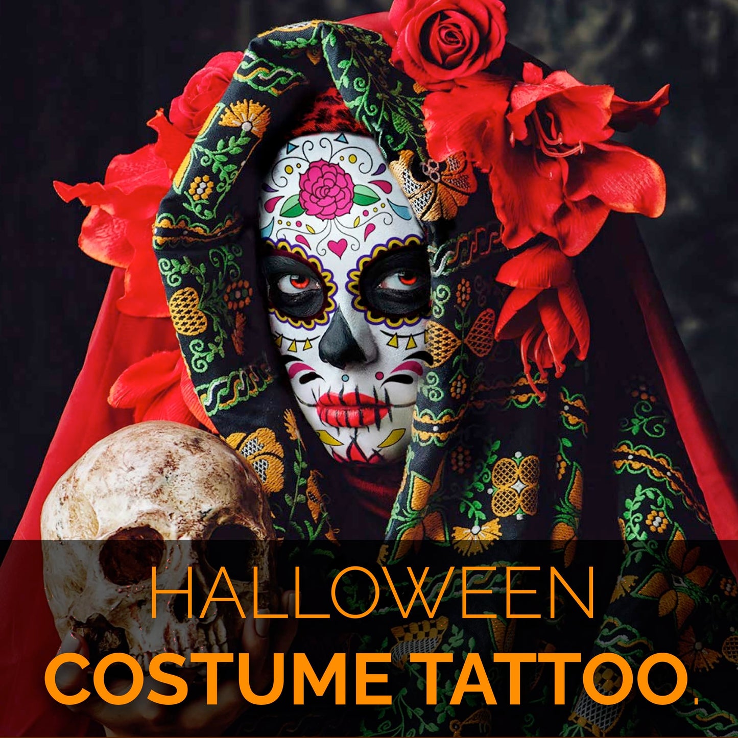 12 PCS Day of the Dead Costume Tattoos for Halloween - Temporary Sugar Skull Face Stickers for Makeup, Masquerade, Parties. Halloween tattoos, Face & Body Tattoos for Events. Day of the Dead Tattoos