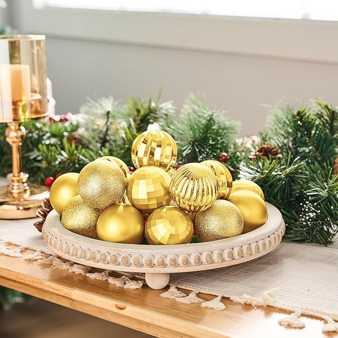 JOIEDOMI 24 Pcs Gold Shatterproof Christmas Balls Ornaments, 2.36" Christmas Tree Decoration Ornaments Set, Xmas Hanging Decorations for Tree Wreath Garland Wedding Indoor Holiday Party Decor