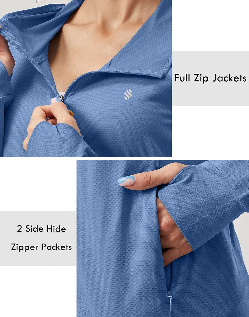 Soothfeel Women's UPF 50+ Sun Protection Hoodie Jacket Lightweight Long Sleeve Sun Shirt for Women with Pocket Hiking Outdoor Dark Blue S