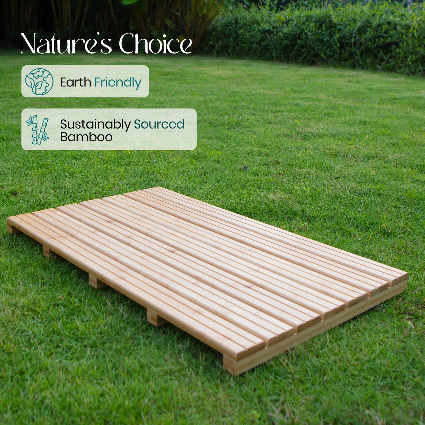 Large Natural Bamboo Bath Mat – Non-Slip Design Sauna Floor Mat, Secure Grip Pads, Water-Resistant Coating, Durable for Indoor/Outdoor Use, Bamboo Decor