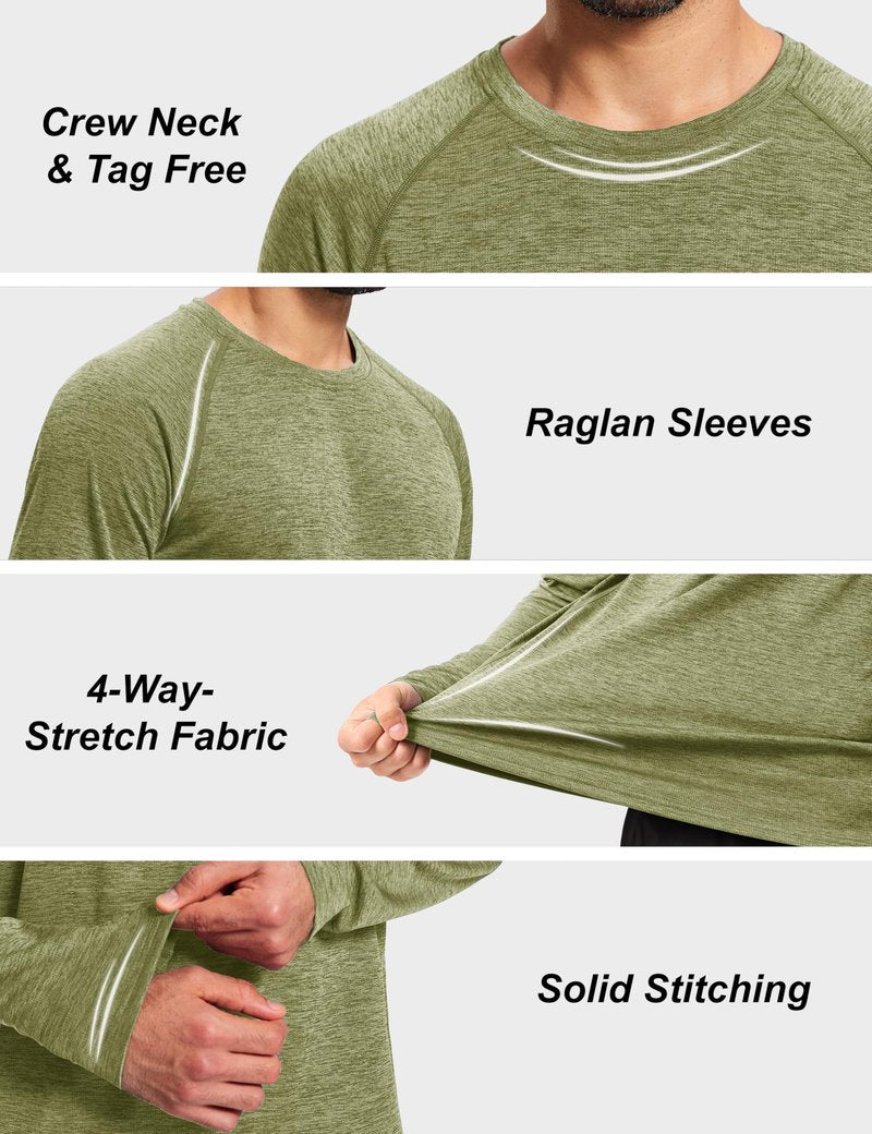 MAGCOMSEN Men's Sun Protection Shirts UV SPF UPF 50+ Long Sleeve Tee Shirts Summer Quick Dry Fishing Hiking Running Workout Green, L