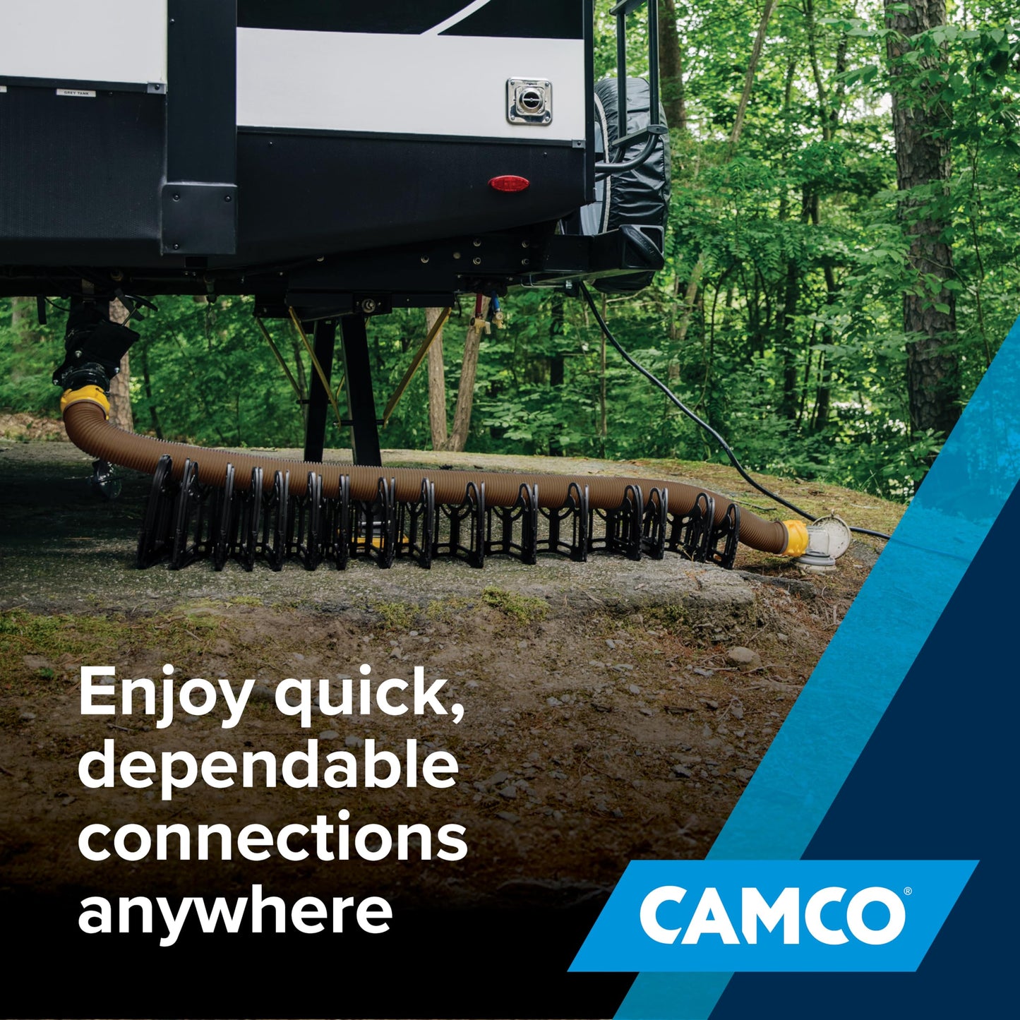 Camco Revolution 10-Foot Camper/RV Sewer Hose Kit - Features Pre-Attached 360-Degree Rotating Fittings - Includes Wire Guards (39639)