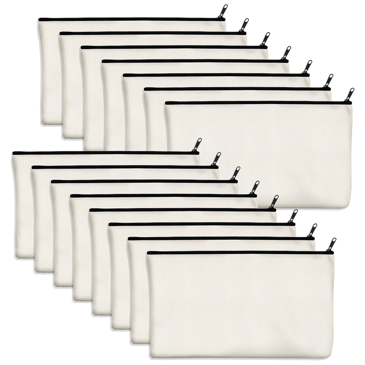 15 Pack Blank Cotton Canvas DIY Craft Zipper Bags Pouches Pencil Case for Makeup Cosmetic Toiletry Stationary Storage (Off White, 8.3” x 4.7”)
